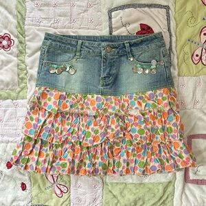 Y2K colorful ruffled denim skirt